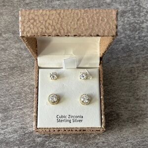 Elegant Gold and Sterling Silver Cubic Zirconia Earrings Set